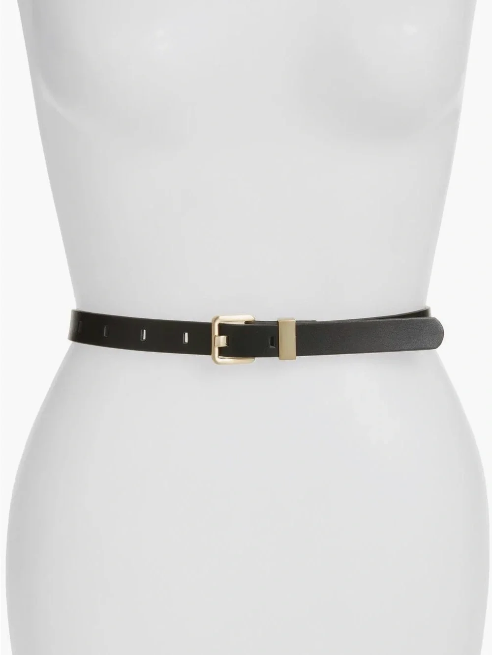 Nordstrom Black Leather Belt with Gold Buckle